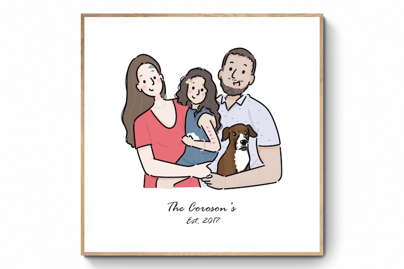 Digital Custom Family Portrait, Cute Couple Portrait Drawing, Couple gift, Custom illustration, Mother's Day Gift Half Body