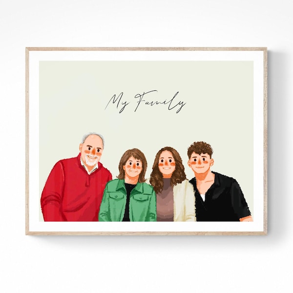 Digitaal familieportret, gepersonaliseerd cadeau, aangepaste karikatuur, aangepaste tekening, gepersonaliseerd cadeau, last Min Moederdag
