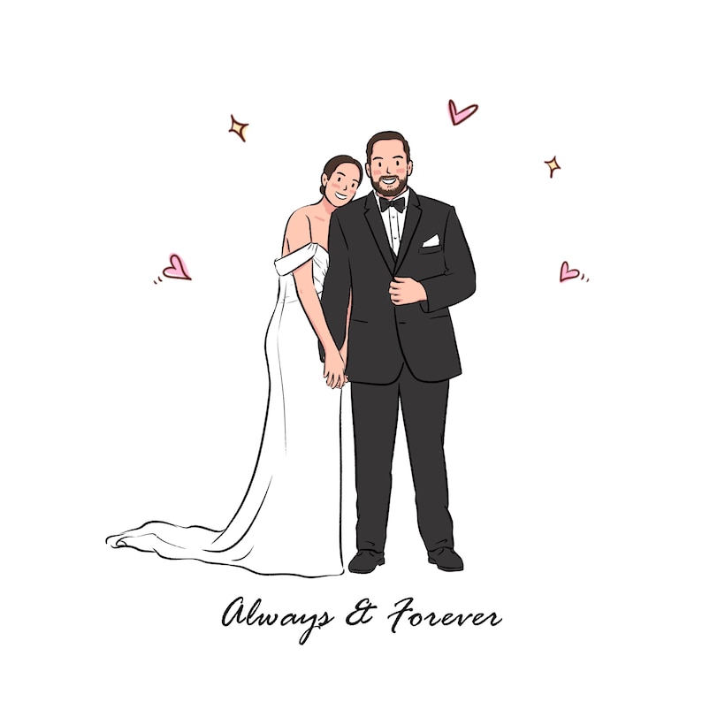 Portrait de couple personnalisé dessiné à la main, caricature d'anime de dessin animé non IA, famille, anniversaire personnalisé, fête des pères, vacances, cadeau numérique image 14