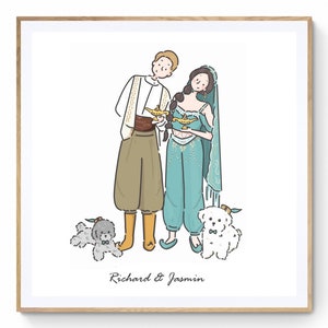 Digital Custom Family Portrait, Cute Couple Portrait Drawing, Couple gift, Custom illustration, Mother's Day Gift image 2