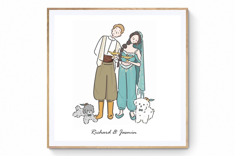Digital Custom Family Portrait, Cute Couple Portrait Drawing, Couple gift, Custom illustration, Mother's Day Gift image 2
