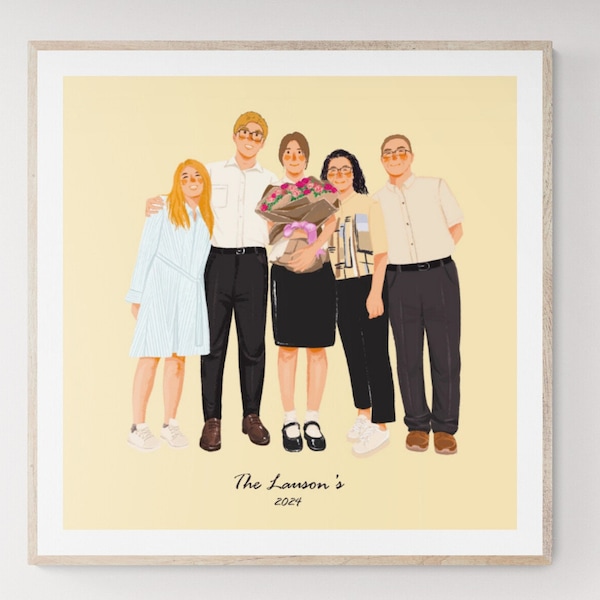 Cyfrowy portret pary rodzinnej, spersonalizowany prezent, spersonalizowana karykatura, spersonalizowany rysunek, spersonalizowany prezent, prezent na ostatnią chwilę na Dzień Matki