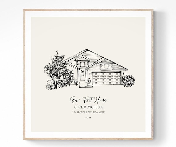 Digital Art, Hand Drawn Custom Bespoke House Sketch, Anniversary Gift, Housewarming Present, Realtor Gift, Moving, Father's Day Gift