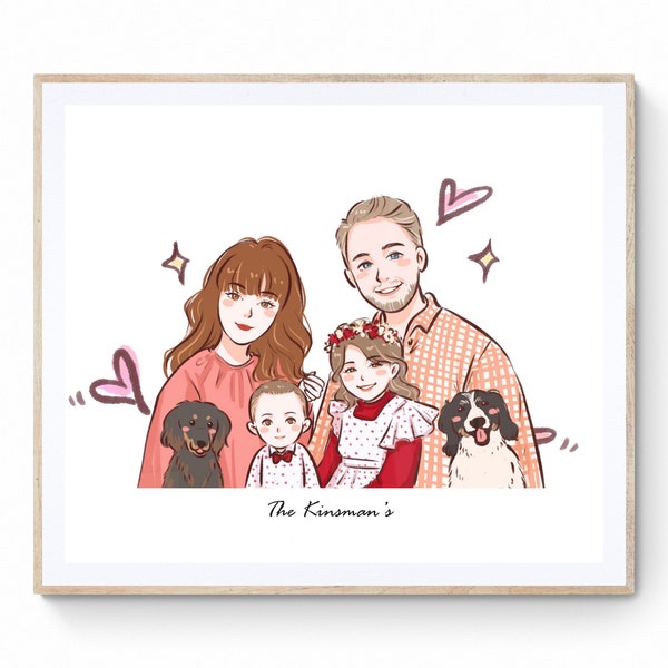Digital Family Portrait Illustration, Custom Couple Portrait, Caricature Portrait, Anniversary Gift, Mother's Day Gift