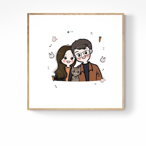 Digitaal aangepast stelportret, leuke cartoon anime-karikatuur, familieportret, gepersonaliseerd/verjaardag/bruiloft, Vaderdagcadeau