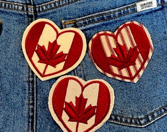 Iron On Vintage Embroidered Canadian heart Felt Patch