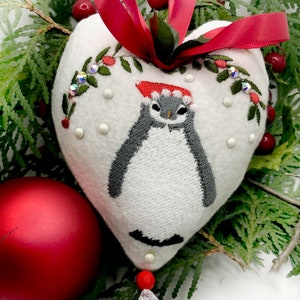 Baby Santa Penguin Heart Decoration