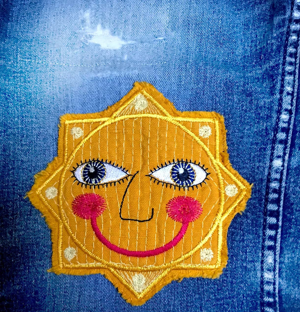 BOHO Hippie kantha style Sun Patch embroidered sew -on Raggy patches in