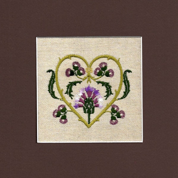 Scots Tudor Thistle Heart  matted embroidered picture