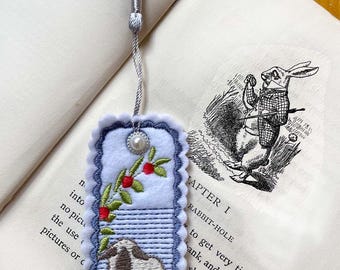 Sheep embroidered on felt book mark