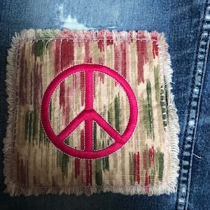 BOHO Hippie kantha style peace sign embroidered sew -on Raggy patches in