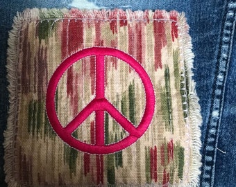 BOHO Hippie kantha style peace sign embroidered sew -on Raggy patches in