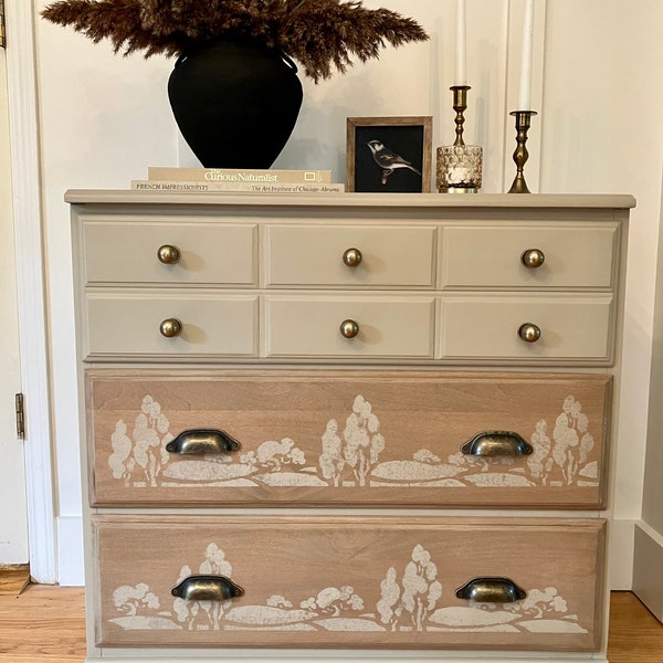 Sold out!! Three drawer chest, dresser with stencil