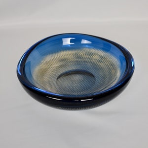 Sven Palmqvist for Orrefors, Sweden, blue and yellow Kraka bowl, signed P436 - 1960