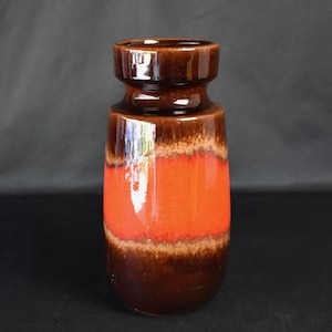 Vintage Scheurich, West Germany, ceramic vase, brown and red-orange, #242-22