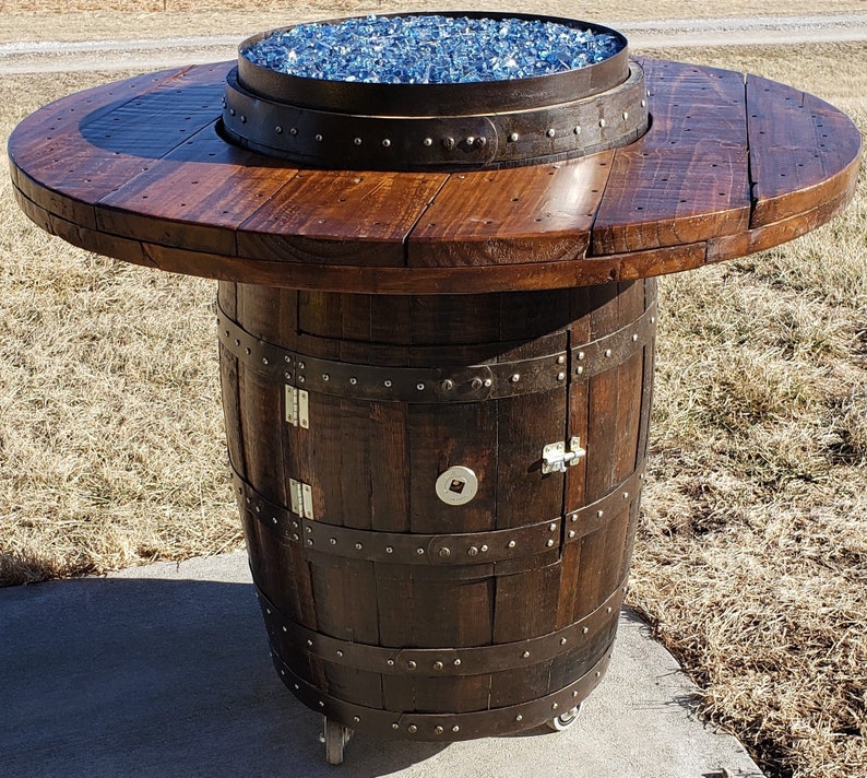 Whiskey Barrel Propane Gas Firepit Etsy