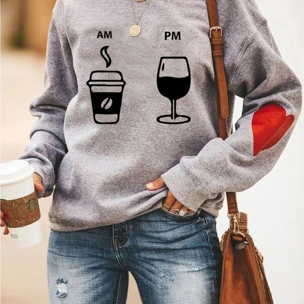 AM coffee PM wine funny sweatshirt gift present idea cool jumper hen party  ladies sweater fabulous jumper