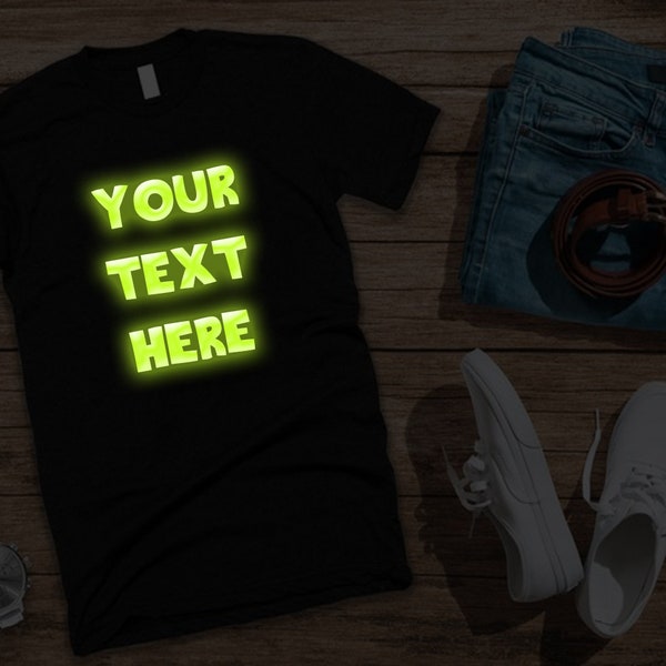 Presonalized custom text t-shirt glow in the dark t-shirt festival t-shirt music t-shirt rave t-shirt personalised t-shirt