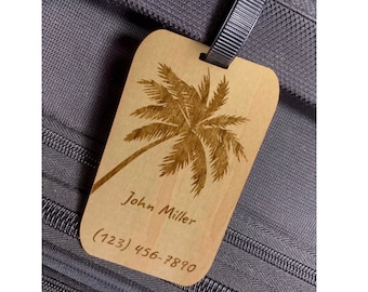 Luggage Tag, Personalized Luggage Tag, Tropical Destination Luggage Tag, Destination Wedding Gift, Wood Engraved & Customizable