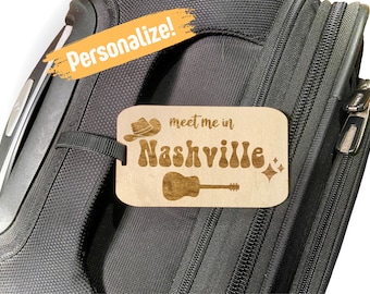 Luggage Tag, Personalized Luggage Tag, Nashville Bachelorette Party Destination Travel Gifts, Bridesmaid Gift, Wood Engraved & Customizable