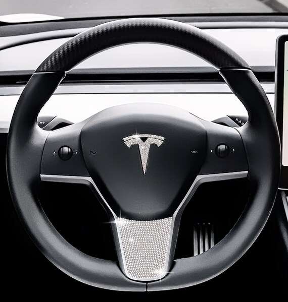 Tesla Model 3 Steering Wheel Accessory Crystal Badge Bling T Logo Decal Handmade Rhinestone Emblem Decoration Cover Car Sticker Holiday Gift