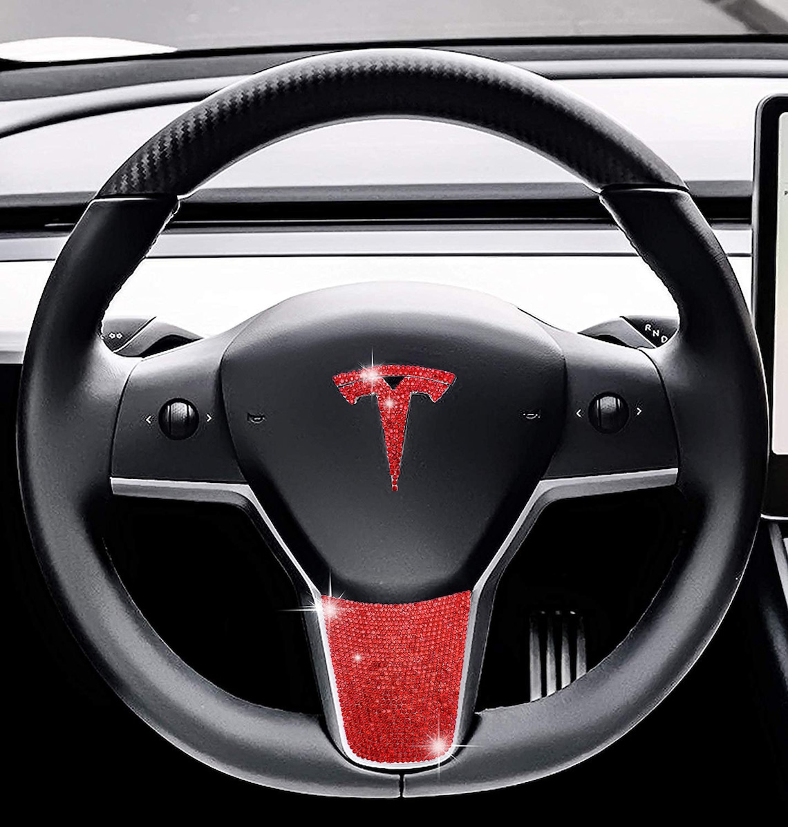 Tesla Model Y Steering Wheel Accessory Crystal Badge Bling T Etsy