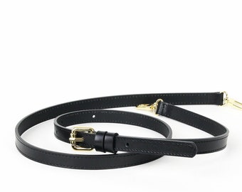 Black Adjustable Strap - Black Leather Handbag Strap - Cross Body Strap for luxurious bags - Stylish and Durable Leather strap 41-49&quot; long