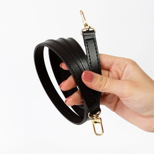 Black Leather Handbag Strap 120x1,5 cm - Long Cross Body Strap Replacement - Durable and Stylish Strap - gold hardware