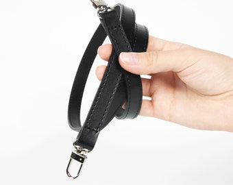 Black Crossbody Strap Black Leather Handbag Strap Long Replacement Strap for Bags - Silver hardware  120x2 cm