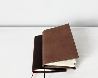 Handmade Brown Leather Notebook Cover for Midori: Personalized A5/A6