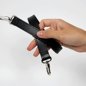Black Leather Handbag Strap - Black Shoulder Strap 60x2 cm Black Leather Replacement Strap for Bags 24&quot;  - Silver hardware
