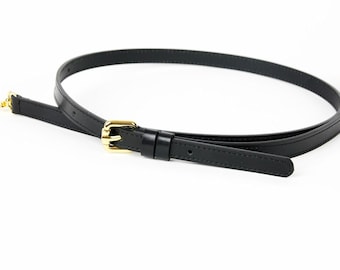 Black Leather Adjustable Bag Strap: Gold Hardware, Crossbody Purse Replacement