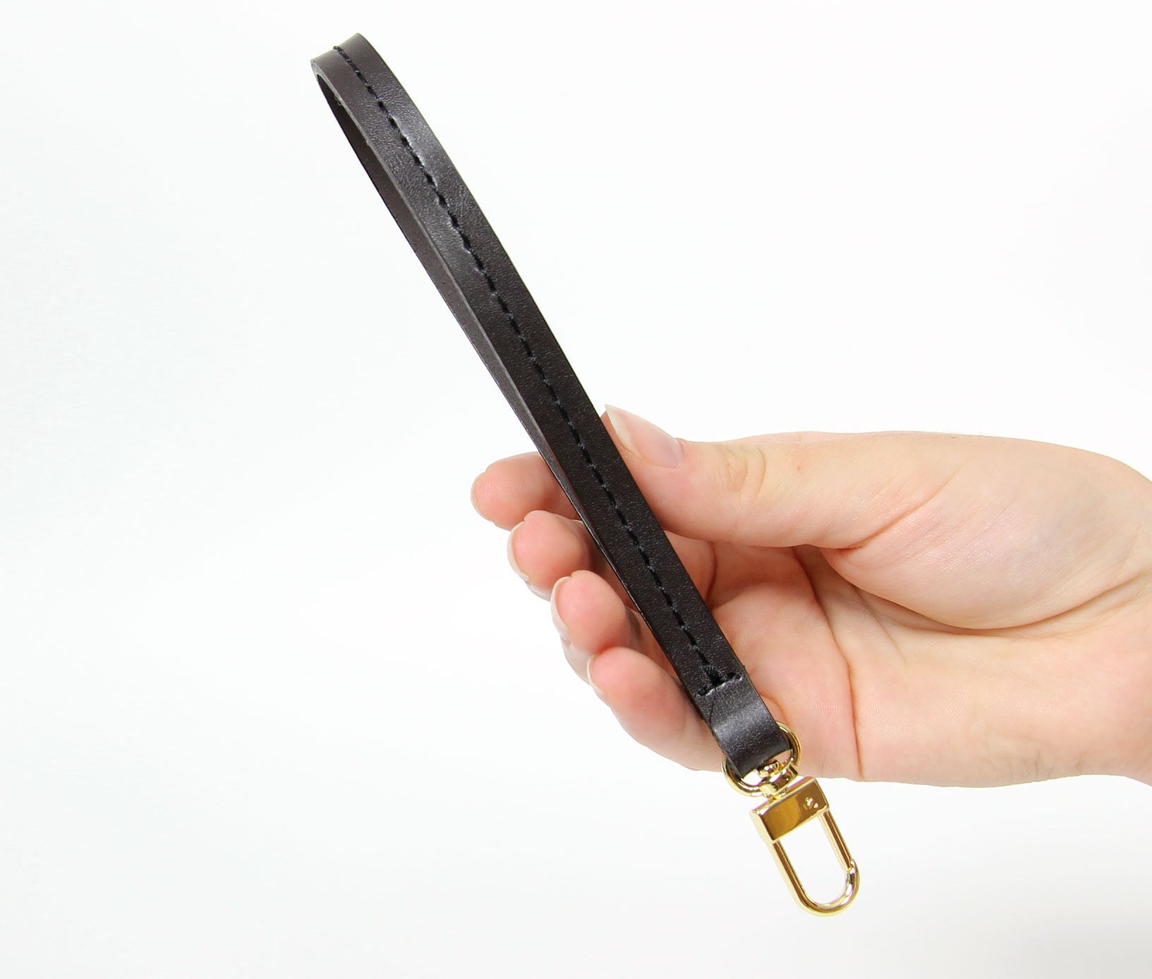 Mcraft® dark brown Leather Wristlet strap, compatible with damier ebene  pochette wallet agenda, Can use as key chain.