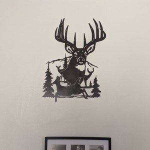 Running Buck Deer Scene Copper Patina Metal Wall Art 