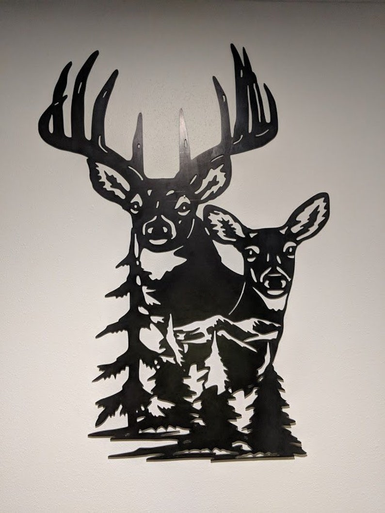 Deer Buck and Doe With Mountain and Woods Scene Metal Cutout Etsy
