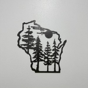 Wisconsin Metal Art Sign with Trees