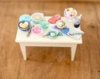 Miniature Easter Egg Making Table Dollhouse Furniture ~ 1:12th Scale Miniature Dollhouse Accessories for Kitchen or Dining Room
