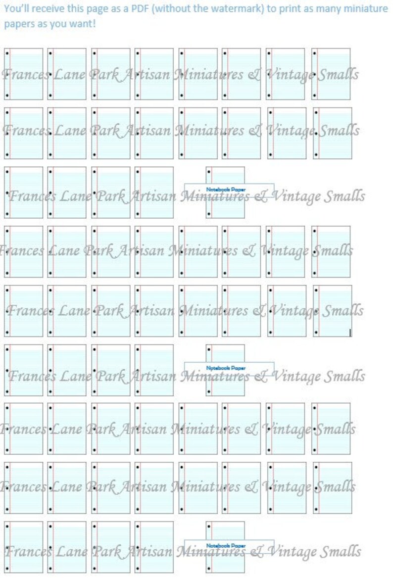 Printable Miniature Notebook Paper for Dollhouse Office or - Etsy