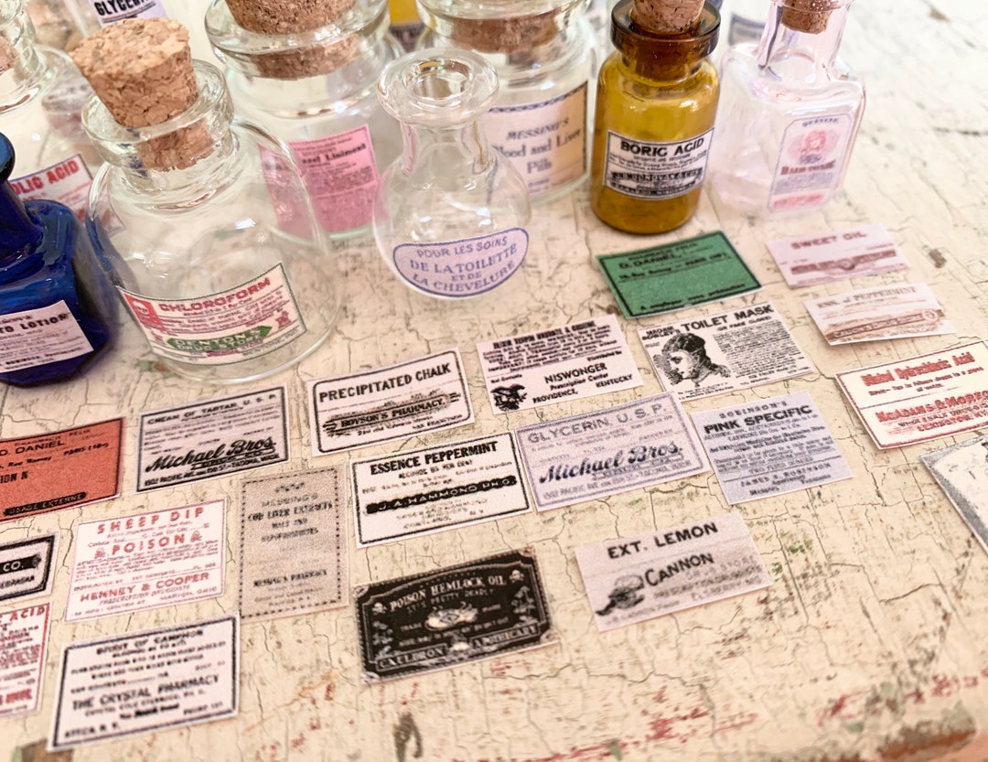 Printable Miniature Labels Vintage Pharmacy and Medicine Bottle Labels ...