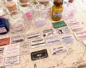 Printable Miniature Labels Vintage Pharmacy and Medicine Bottle Labels ~ DIY Dollhouse Accessories for 1:12th Scale Miniatures