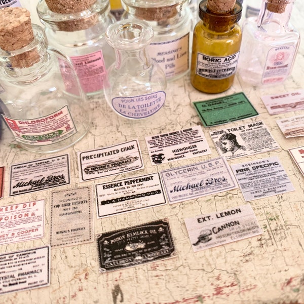 Printable Miniature Labels Vintage Pharmacy and Medicine Bottle Labels ~ DIY Dollhouse Accessories for 1:12th Scale Miniatures