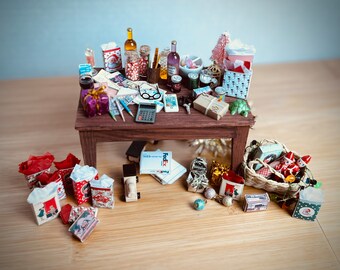 Miniature Christmas Table and Christmas Accessories Dollhouse Furniture ~ Miniature Dollhouse Accessories