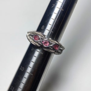 Triple Pink Tourmaline Ring Wire Wrapped In Silver - SIZE 9