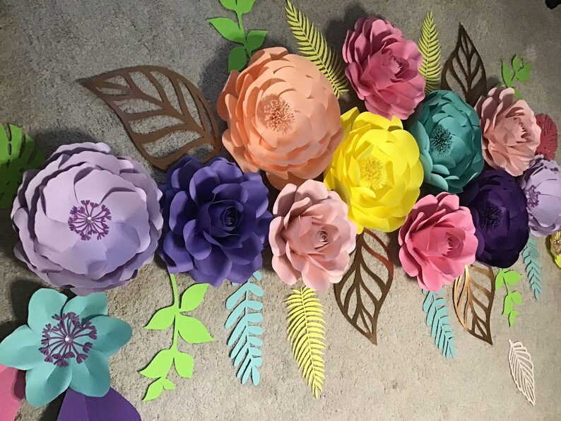 13 Paper Flowers. Wall Decor, Baby Shower Decor. Flower Nursery Wall Backdrop. Flower Wall Decor