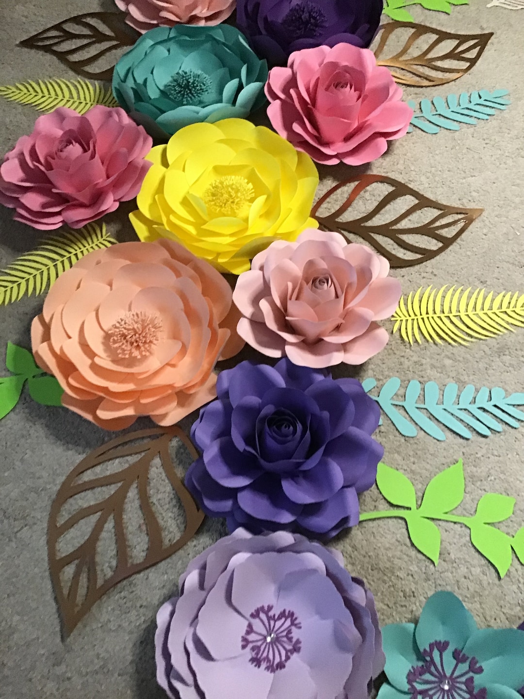 13 Paper Flowers. Wall Decor, Baby Shower Decor. Flower Nursery Wall