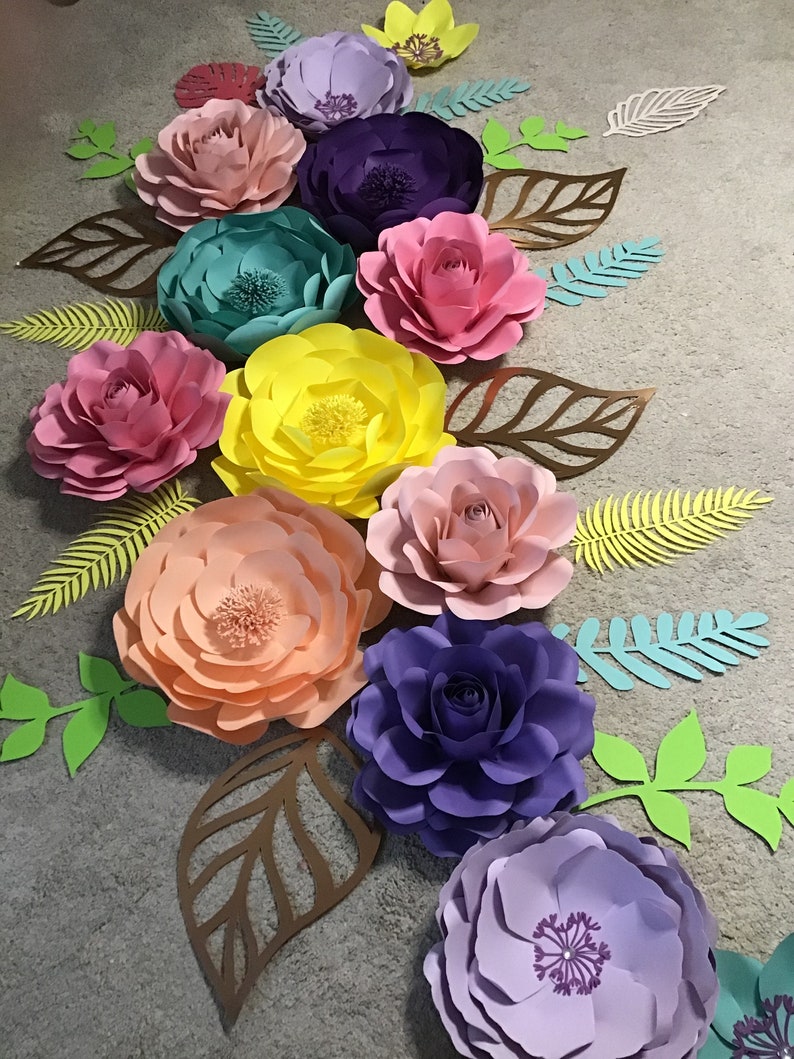13 Paper Flowers. Wall Decor, Baby Shower Decor. Flower Nursery Wall Backdrop. Flower Wall Decor