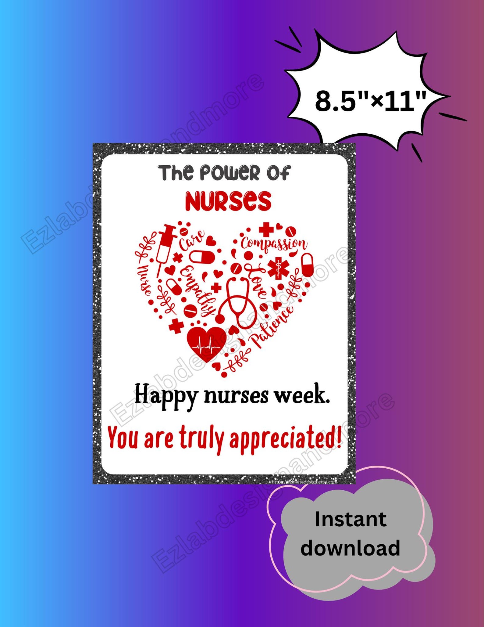 Nurses Week Appreciation Poster: Heart Design (digital Download) - Etsy