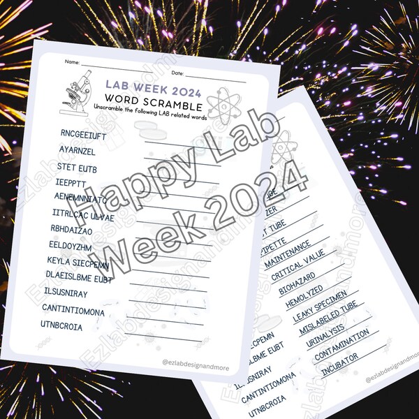 Lab Week games, lab week 2024 printable games, instant download, Medical lab professionals week, word unscramble