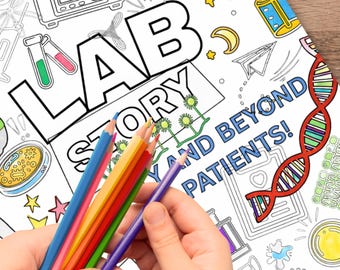 Kleurplaat labweek. Lab Story 2026-activiteit, instant download, onbeperkt aantal afdrukken