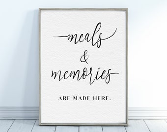 Meals And Memories Are Made Here, Farmhouse Kitchen, Minimalist Home decor, Dining room Modern Art, Black and White Art, Printable Poster